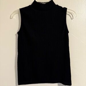 Mock Neck Ribbed Sleeveless Tank - Black